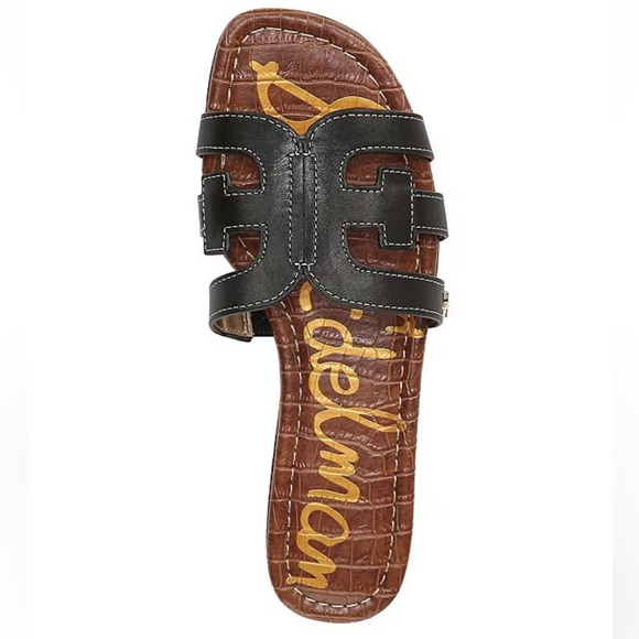 Sam Edelman Black Textured Leather Slip-On Sandals - Picture 11 of 16